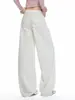 26 Outono Novo Estilo Americano Branco Drapeado Perna Larga Cintura Alta Versátil Solto Perna Reta Comprimento do Chão Corte Curvo Jeans 32025