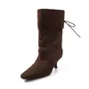 Botas Largas de Moda Europeas Simples de 6 cm 2026 Otoño/Invierno Nuevas Botas de Moda Casual sin Cierre con Punta Cuadrada y Tacón de Aguja