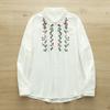 Camisa de Manga Longa de Fio de Algodão Dupla Camada Feminina Vintage Artística Indústria Pesada Bordada Macia Amiga da Pele Respirável Camiseta Base de Algodão Puro