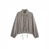 Venta al por mayor para comercio exterior 2026 Moda europea y americana casual corbata ajustable plisada a cuadros cuello alto chaqueta para mujer L28745