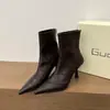 Botines cortos de mujer estilo coreano de piel suave adelgazantes con punta fina, botines de moda de tacón alto con cremallera trasera, botines cortos ajustados para mujer estilo coreano