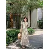 Conjunto de Dos Piezas para Mujer de Verano: Top Camiseta Botones Estilo Chino Nuevo Inspirado en Zen y Falda de Longitud Media