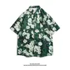 Camisa Floral Estilo Retrô Tendência Hong Kong Camisa de Manga Curta Pintura a Óleo Jaqueta Solta Masculina Pronta para Praia Casal Estoque Disponível Atacado