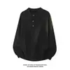 Tricô Masculino Retrô com Gola Henley e Botões Outono Inverno High Street Estilo Preguiçoso Suéter Pesado Solto para Casal Top Casual