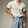 Nueva camisa de punto de manga corta de verano para hombre, camisa polo de punto hueco tipo panal con cuello de camisa, camiseta de negocios, venta al por mayor transfronteriza