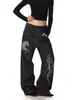 2026 Marca Americana Tendência Retrô Estampa Cavalo de Guerra Calça Jeans Street Hipster Tendência Perna Larga Comprimento Total Calça Jeans