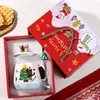Caneca Cerâmica Criativa de Natal com Tampa Colher Caneca Desenho Papai Noel Caneca Térmica Presente Copo de Água Presente para Estudante