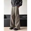 Pantalones de Trabajo de Mezclilla Lavada Retro Americano para Hombre Pierna Recta Marrón Diseño Deconstruido Nuevos Sueltos Micro Acampanados