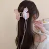 Presilha de cabelo longa com borla borboleta de tecido doce, elegante, de alta qualidade, para trás da cabeça, elegante, super fada, para mulheres