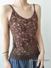 Camisola de renda vazada com padrão chenille e alças finas, corte justo, design com decote U na frente e nas costas, peça íntima estilosa 5615