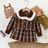 Conjunto de Suéter Infantil Outono e Inverno Novo Bebê Menina Estilo Pequena Fragrância Xadrez Saia Tricotada Moda Britânica Conjunto de Suéter