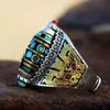 Anillo Vintage de Nueve Ojos Dzi Teñido de Negro con Mantra de Seis Palabras, Giratorio, Audaz y Elegante, Anillo Ajustable de Moda para Hombre