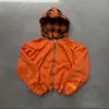 Cardigan sudadera Y2K con estampado de cuadros naranjas, moda urbana casual, único, retro americano, punk, moderno, gótico