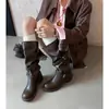 Direto da Fábrica~ Botas de Montaria Femininas Empilhadas Tendência Estilo Coreano 2026 Outono Cor Sólida Bico Redondo Fivela de Cinto Salto Grosso Botas Longas para Mulheres