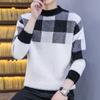 Suéter de cuello redondo con bloques de colores artísticos de estilo Hong Kong para hombre, chaqueta de punto de estilo relajado con diseño Sense, comercio exterior transfronterizo.