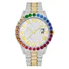 Comercio exterior nuevo personalidad europea y americana hip hop diamante esfera grande calendario reloj de hombre impermeable gradiente arcoíris Diamante