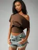 Bestseller transfronterizo europeo y americano: Camiseta asimétrica de un hombro con manga corta para mujer, entallada en la cintura, estilo urbano, moderna, top corto
