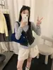 Suéter de punto redondo con bloques de color estilo coreano, nueva colección otoño/invierno, suéter de manga larga combinado con un camisón, conjunto de dos piezas