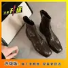 2026 Botines Retro de Punta Cuadrada de Nuevo Estilo con Cremallera Lateral, Botines Cortos para Mujer, Ropa Exterior de Otoño e Invierno, Botines de Tobillo con Tacón Grueso, Botas Martin
