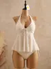 Set más vendido transfronterizo europeo y americano 2026: Traje de baño de alta gama con cuello halter, tiras para atar, volantes y diseño de dos piezas para aguas termales y playa
