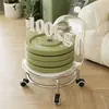 Silla de metal con rueda giratoria de acrílico para niños pequeños aprendiendo a caminar, silla pequeña para limpiar pisos, taburete doméstico para sala de estar con ruedas