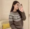 Moda Otoño e Invierno Estilo Perezoso Suéter de Punto Color Bloque con Jacquard de Letras Retro, Suéter de Lana Atmosférico Cuello Redondo para Mujer