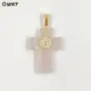Wt-P2046 Nuevo Colgante Cruzado Estéreo Piedra Ojo de Tigre y Cuarzo Rosa Ojo del Diablo Zirconia Incrustada Accesorios