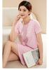Camisola Listrada de Algodão para Mulheres com Bojo, Pijama de Manga Curta de Verão para Mulheres, Gola Redonda, Respirável, Pode Ser Usado Fora de Casa, Roupa de Casa, Estilo Doce de Verão