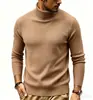 Suéter Masculino Outono Inverno Novo Europeu Americano Gola Alta Cor Sólida Listras Slim Fit Malha Quente Camada Base Masculina