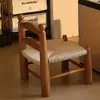 Cadeira Baixa Estilo Francês Vintage Tecida com Corda com Encosto, Pequena Cadeira de Madeira Maciça, Banqueta Baixa, Banqueta para Trocar Sapatos, Cadeira Baixa para Chá Retrô, Cadeira de Pernas Baixas