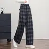 Pantalones de Cuadros de Cintura Alta Adelgazantes de Pierna Ancha Sueltos con Caída Rectos Casuales Personalizados para Mujer Hacen que las Piernas Parezcan Más Largas Versátiles Largos
