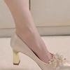 Zapatos de Boda de Tacón Grueso y Punta Afilada 2025 Nuevos Tacones Altos Estilo Francés Coreano Boca Baja Zapatos Individuales Grandes Cong