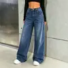 Jeans elásticos negros de orejas de gato retro americano para mujer, geniales y elegantes, jeans de pierna ancha casuales sueltos estilo europeo y americano transfronterizos