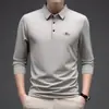 Camiseta de manga larga sin rastro para hombres de mediana edad con cuello de solapa Primavera y Otoño 2024 Top Casual de Negocios Holgado Polo de Papá