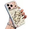 Bordado de Gatinho Brincalhão Maçã Capa de Celular 17 Adequada para iPhone 16 Pro Max Proteção de Celular TPU Macio Galvanoplastia Elétrica