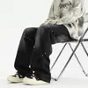 Jeans de Estilo Americano Antiguo Versátiles para Hombre Primavera y Otoño Marca de Tendencia Lavados Rotos Rectos Atractivos Pierna Micro Ancha Casual Pantalones Largos
