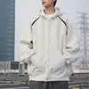 Sudadera con capucha de color block, abertura frontal, estilo retro, marca de moda 2026, unisex, corte holgado y casual, adecuada para primavera y otoño