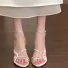 Sandálias de salto alto elegantes na cor damasco, estilo francês, para mulheres, novas de 2026, com tira de malha, salto stiletto, sapatos de fada para o verão