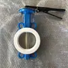 Válvula borboleta de fixação em PTFE operada por alavanca, válvula borboleta de linha central em ferro fundido com vedação macia resistente à corrosão, fabricante: Tianjin D71F-16Q