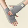 Guantes de Mujer de Medio Dedo de Terciopelo Autocalentables para Estudiantes Varones, Muñequera Térmica para Escribir, Otoño e Invierno, Forrados de Polar, Protección contra el Frío para Dedos al Montar