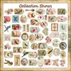 50 Piezas de Pegatinas Vintage Transfronterizas de Mariposas y Flores para Diario, Materiales de Collage para Diario Estilo Ins de Plantas y Pájaros