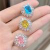 Transmisión en vivo de TikTok Diamante Amarillo Diamante Azul Mar Argyle diamante rosa cuadrado colorido tesoro anillo aretes colgante collar traje de joyería mujeres