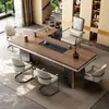 Mesa de Té y Juego de Sillas con Acabado de Madera de Nogal y Encimera de Roca para el Hogar, Mesa de Té Estilo Chino Nuevo, Mesa de Café para Oficina, Sensación de Lujo Ligero de Gama Alta, Encimera Grande