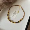Collar Colgante Gota de Agua Piedra Ojo de Tigre Maillard Estilo Hong Kong Moda Versátil Cadena para Suéter Joyería de Nicho Venta al por Mayor