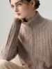 Cárdigan de cremallera 100% cachemira pura para mujer, suéter de punto trenzado grueso para otoño e invierno, cuello semialto, suéter de cachemira holgado