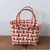 Cesta Vermelha de Ano Novo Tecida à Mão, Lembrança Festiva de Casamento, Cesta de Legumes Estilo Chinês de Grande Capacidade Bolsa Tecida