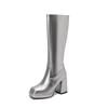 22 Comercio exterior nuevo cabeza cuadrada cremallera lateral plataforma impermeable tacón grueso súper alto tubo largo pero rodilla botas de mujer talla 43 transfronterizo