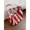 Bolsa Estilo Coreano Estilo Preguiçoso Bolsa de Axila 2025 Nova Casual Listrada de Lona Bolsa de Ombro de Grande Capacidade para Compras