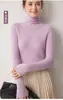 Otoño Invierno Sin Costuras Una Pieza 100% Cachemir Tejido de Punto Suéter para Mujer Costilla Capa Interior Suéter de Cuello Alto Color Liso Capa Base