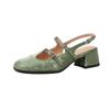 Refrescantes y Elegantes Nuevas Sandalias de Cuero Camello con Tacón Medio Grueso y Punta Redonda, Estilo Mary Jane, Seda China Nueva, Tobillo de Vaca, Verano 2024
